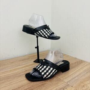 Brighton Vintage Black And White Checkered Leather Slide Sandals Women’s Size 9